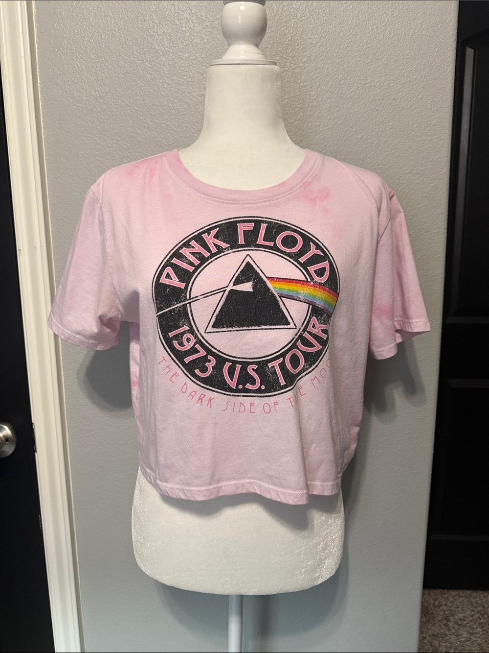 Pink Floyd Marbled Tye Dyed Pink Graphic  Crop Tee